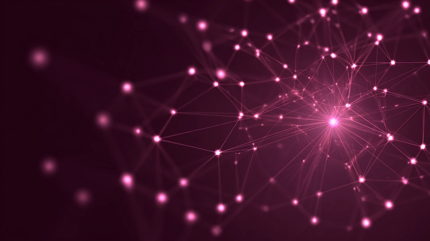 Abstract network of connected nodes on a deep plum background representing AI-powered search and generative engine optimisation